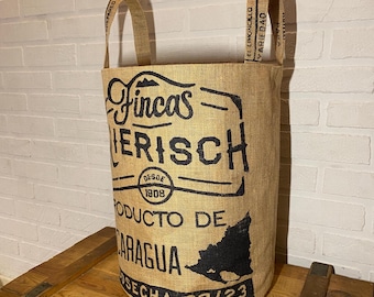 Upcycled Burlap Laundry Hamper: Nicaragua Coffee Bag Storage Basket