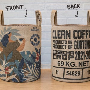 Large Burlap Laundry Basket: Upcycled Guatemala Print Storage Bin