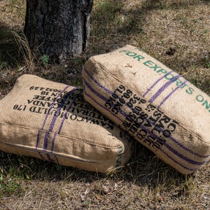 TOP jute poufs double set  Rustic vintage primitive style Burlap beanbags Ottoman (COVER ONLY) made of authentic coffee sack from Nicaragua