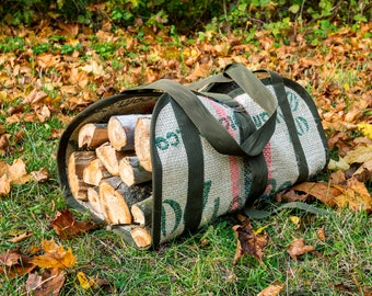 Tested Log Carrier - GreenForest  Firewood Carrier Handmade log holder. Zero waste recycled log bag