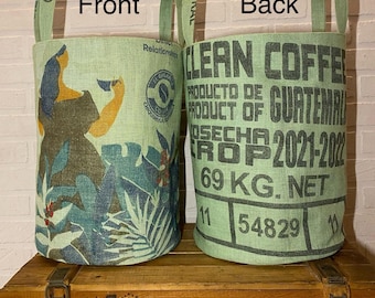Large Burlap Laundry Basket: Upcycled Guatemala Print Storage Bin