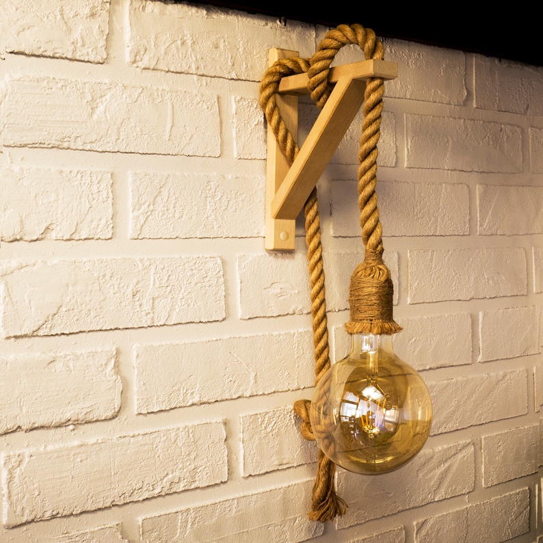 Rope Sconce Handmade loft style minimalist wooden lamp