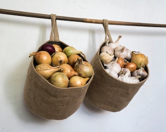 Upcycled Coffee Sack Wall Hanging Basket: Jute Burlap Storage