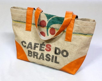 Natürliche Handtasche Große Strandtasche Einkaufstasche aus Kaffeesack Jutesack Upcycled Zero Waste Design