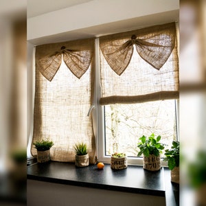 Custom valance Burlap curtain, rustic decor made of coffee sack country roman shades