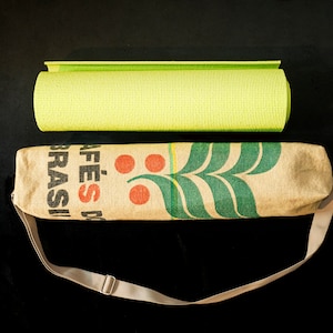 Yoga Mat Bag Upcycled made of reused burlap coffee sack with zipper and adjustable strap Zero waste gym  bag (BAG ONLY without mat)