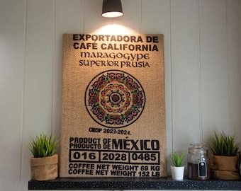 Framed Mandala Print: Mexican Coffee Bag Wall Art, Rustic Decor