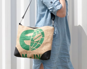 Teenage crossbody bag Messenger bag made of organic jute Eco friendly Rustic and country zero waste style. Made of authentic coffee bag