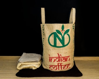 Grand panier à linge fabriqué à partir de sacs de café en toile de jute indienne recyclée Paniers pour les amateurs de café Cadeau zéro déchet en jute biologique et respectueux de l'environnement