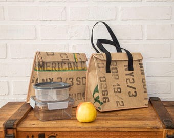 Lunchtas geüpcycled koffiezakje: herbruikbare jute lunchtas, milieuvriendelijke draagtas