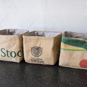 Magic Small baskets Set of Organizers made of Brazilian coffee burlap sack Fabric fruit storage bin