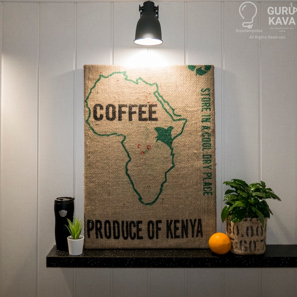 Art de café de mur africain, sac de café de toile de jute de décor d'impression accrochant du cadeau d'amant de café du Kenya