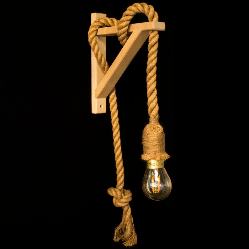 Rope Sconce Handmade loft style minimalist wooden lamp