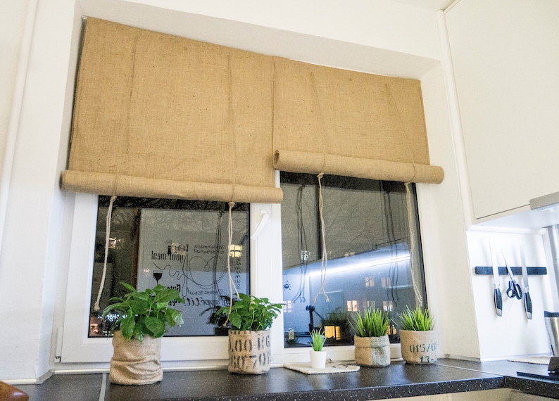 Custom Classic Burlap Roll up Blinds With Rope Strings Etsy