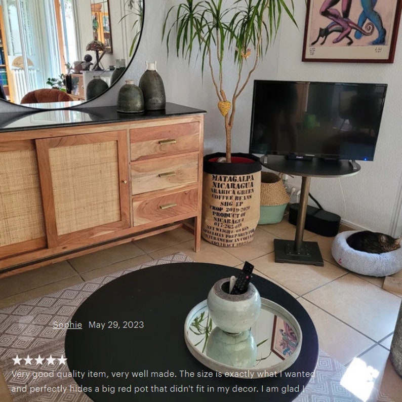Cache-pot personnalisé de vos dimensions Cache-pot en toile de jute écologique faite de sac de café. Décoration d'intérieur rustique et élégante image 9