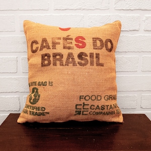 Burlap pillow. Decorative cushions with insert Made of Brazilian coffee jute bag. Zero waste natural pillowcase