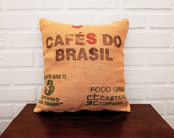 Brazilian Coffee Bag Burlap Pillow: Handmade Jute Cushion (45x45cm)