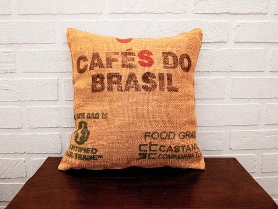 Brazilian Coffee Bag Burlap Pillow: Handmade Jute Cushion (45x45cm)