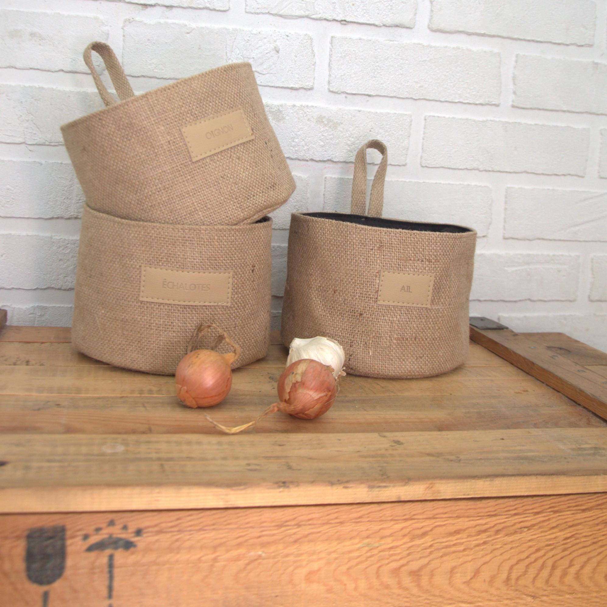 Hanging Jute Basket: Rustic Kitchen Storage with Faux Leather Label