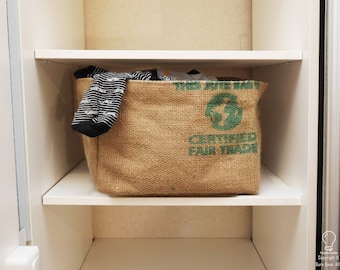 Organisateur pour étagère de placard Panier de chambre fait de sac à café en toile de jute Rangement zéro déchet