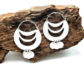 Tribal earrings in 925 with satin finish, Mapuche earrings, large earrings, tribal jewelry, Mapuche, gift for her, boho hoops, ethnic hoops,