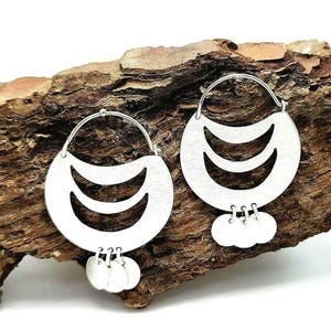 Tribal earrings in 925 with satin finish, Mapuche earrings, large earrings, tribal jewelry, Mapuche, gift for her, boho hoops, ethnic hoops,