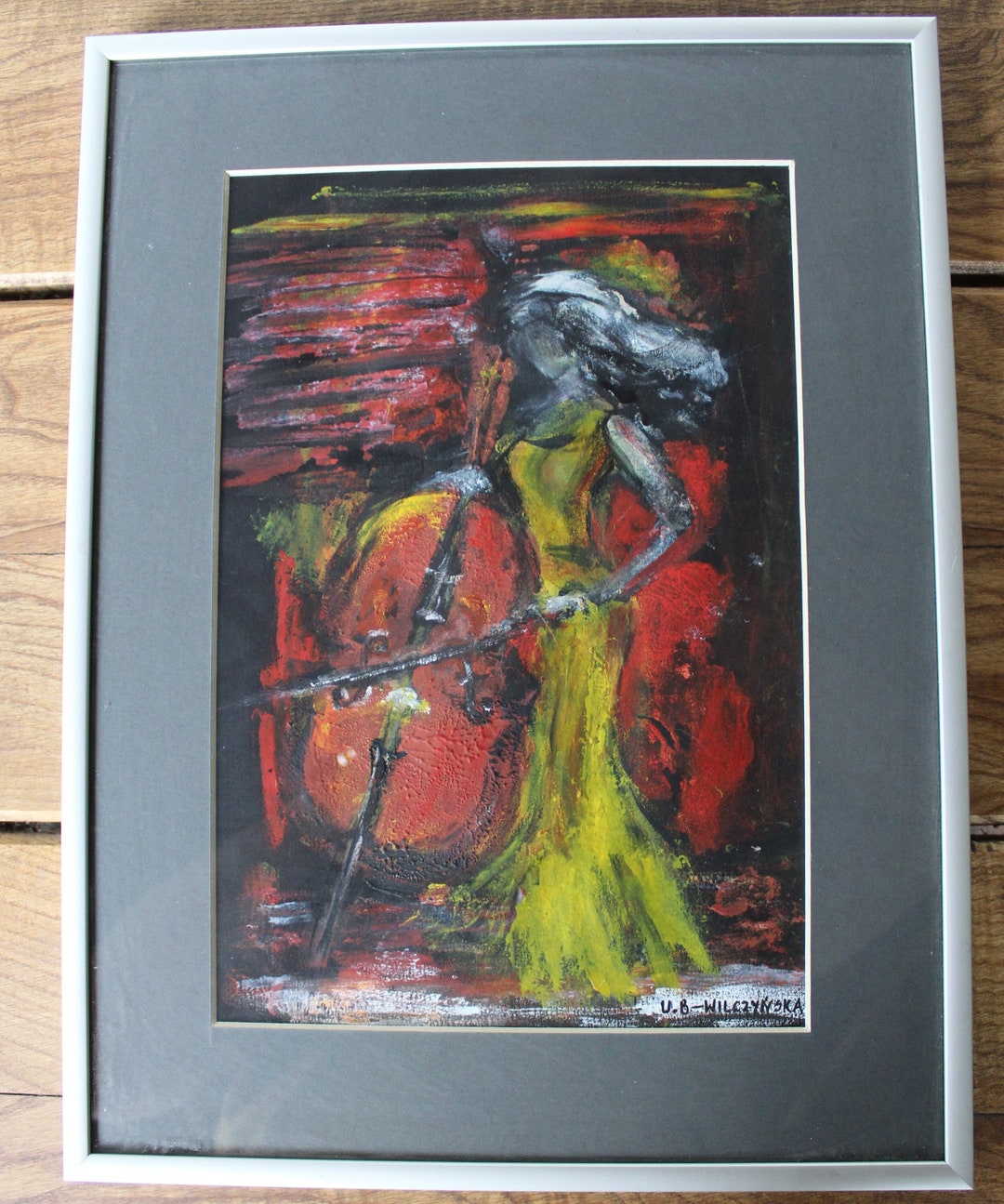 Cellist, Woman Playing on Cello, Original Painting on Paper, Signed ...