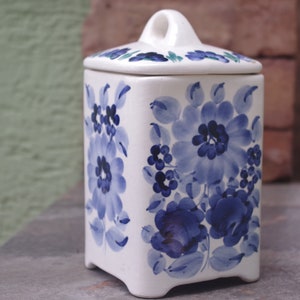 Kitchen container with a lid, hand-painted ceramics, faience