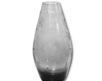 Crystal vase, hand cut, smoked glass