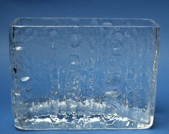 Jarrón de vidrio artístico sueco Lindshammar con bloques de hielo, Christer Sjögren, década de 1960