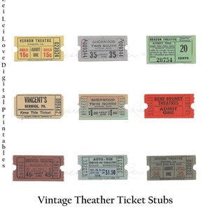 Vintage Ticket Stubs druckbare 12 insgesamt Vintage Ephemera ideal für Junk Journal Scrapbooking