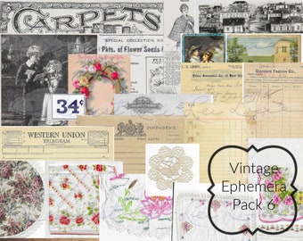 Vintage Ephemera Pack 6 Printable Bits and Pieces Journaling Cards Telegrams Ledger Paper Receipts Vintage Printable Linens