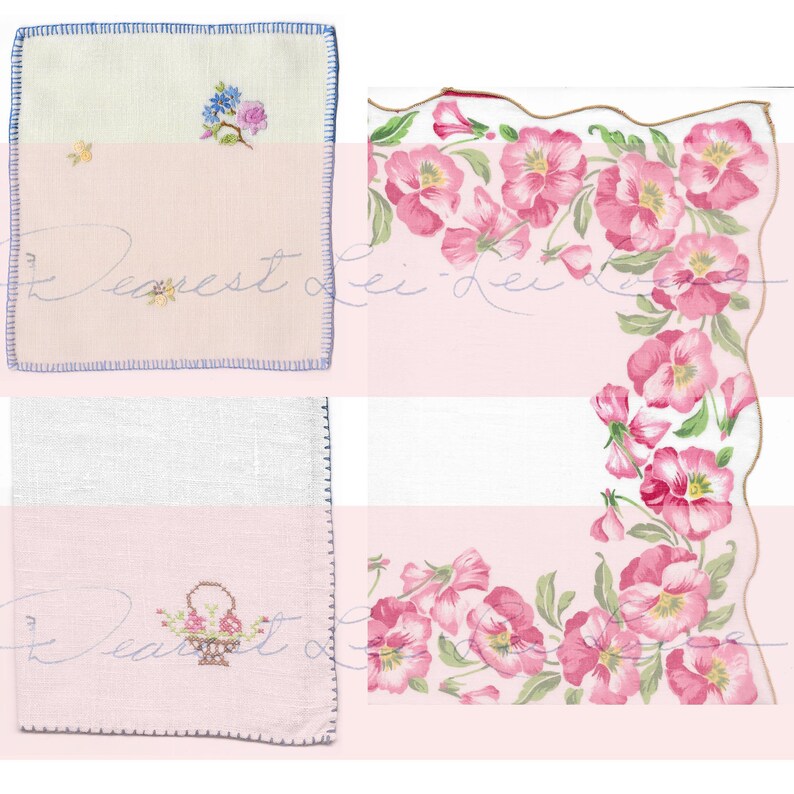 Digital Vintage Linens Pack 3 Printable Embroidered Linens Hankies ...