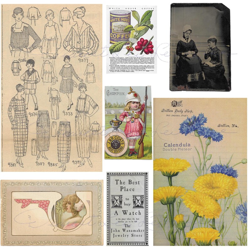 Vintage Ephemera Pack 21 Digital Junk Journal Kit Includes Etsy
