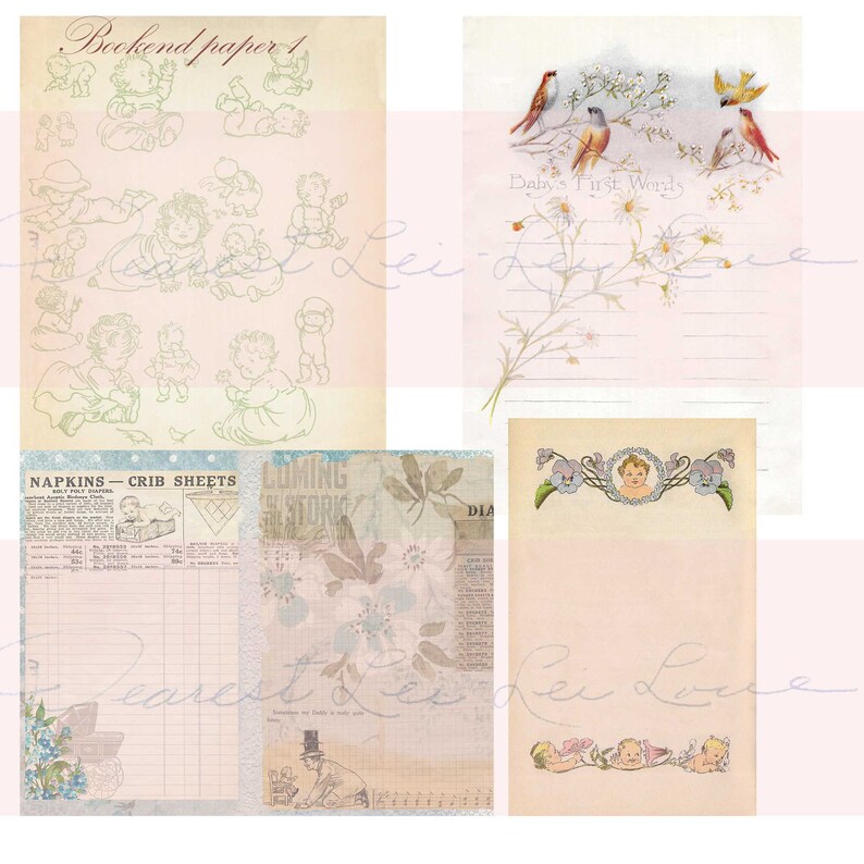 Vintage Ephemera Pack 33 Baby Themed Kit Baby Papers Journal Cards ...