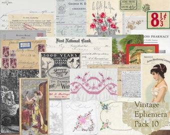 Vintage Ephemera Digital Pack 10 Handwritten Script Antique Letters Tradinging Card Ads Vintage Linens and More 20+pcs Junk Journal Ephemera