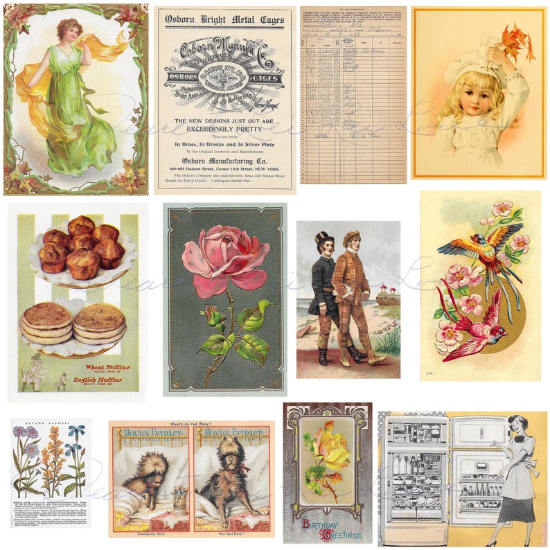 Vintage Ephemera Pack 24 Digital Junk Journal Kit Includes Vintage