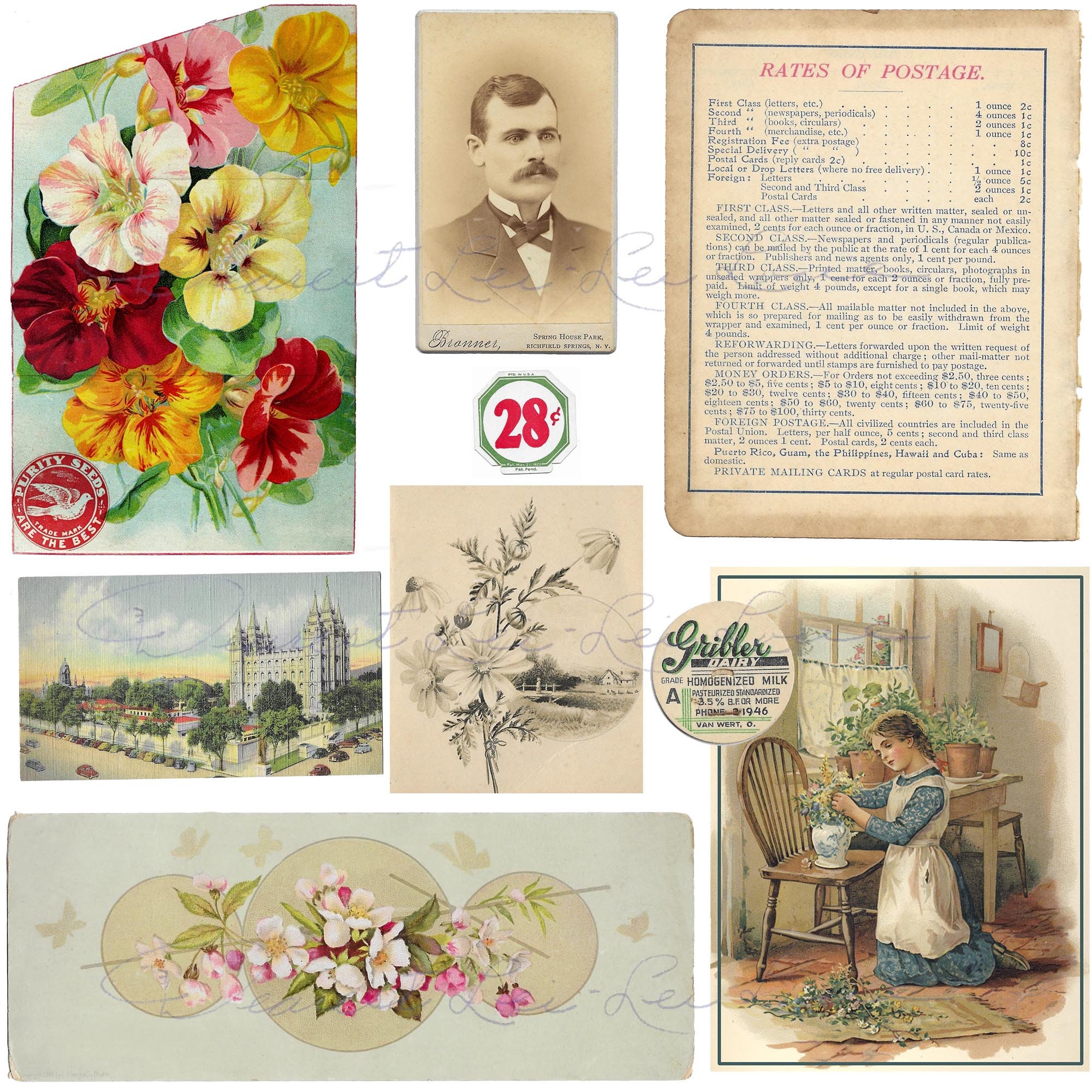 Vintage Ephemera Pack 19 Digital Junk Journal Kit Includes Ledger Paper ...