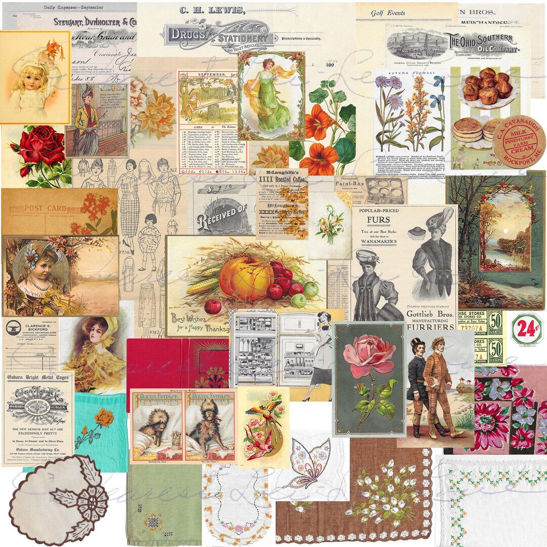 Vintage Ephemera Pack 24 Digital Junk Journal Kit Includes Vintage ...