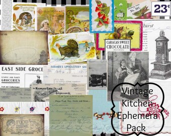 Vintage cocina digital ephemra paquete postales ropa de cama handwritten Script Vintage recibos más