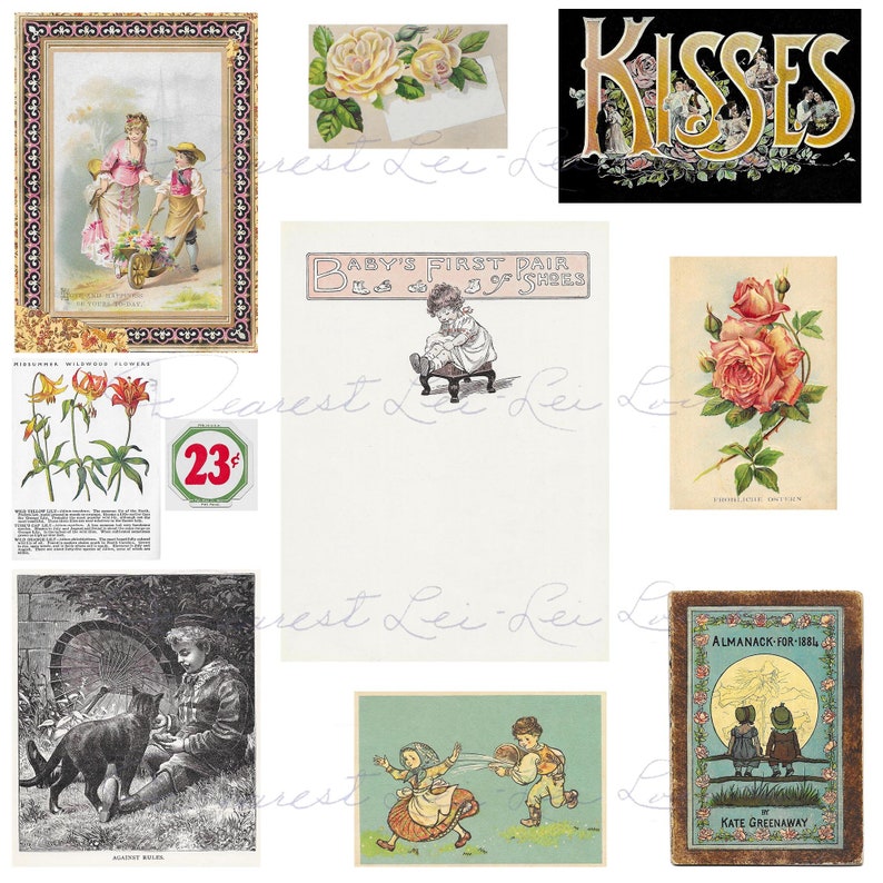 Vintage Ephemera Pack 23 Digital Junk Journal Kit Includes Etsy