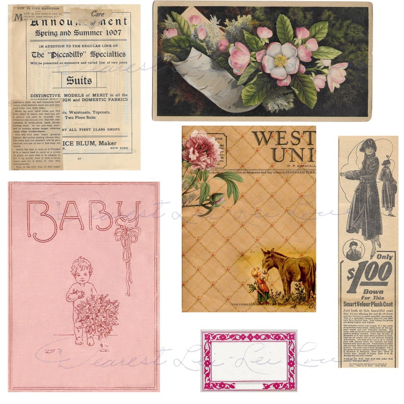 Vintage Ephemera Pack 23 Digital Junk Journal Kit Includes Etsy