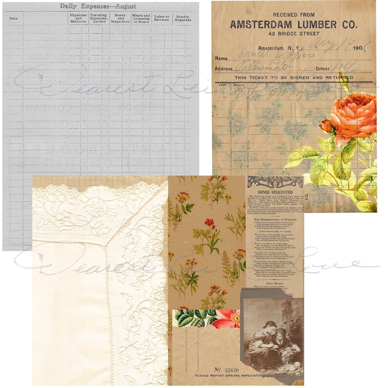 Vintage Ephemera Pack 21 Digital Junk Journal Kit Includes Etsy