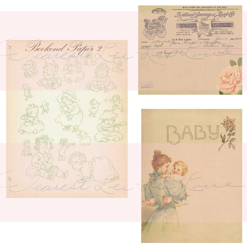 Vintage Ephemera Pack 33 Baby Themed Kit Baby Papers Journal Cards