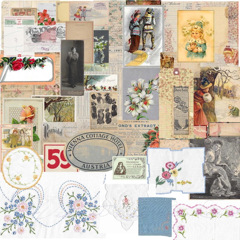 Vintage Ephemera Pack 26 Digital Junk Journal Kit Includes Vintage