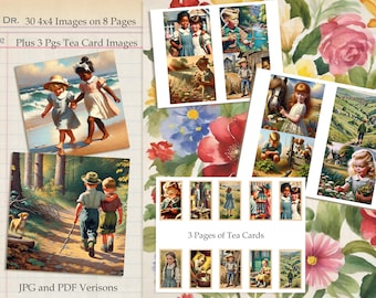 Timeless Childhood Adventures Junk Journal Kit, Vintage Children Images, Vintage Children Tea Card Images, Scrapbooking, Journal Ephemera