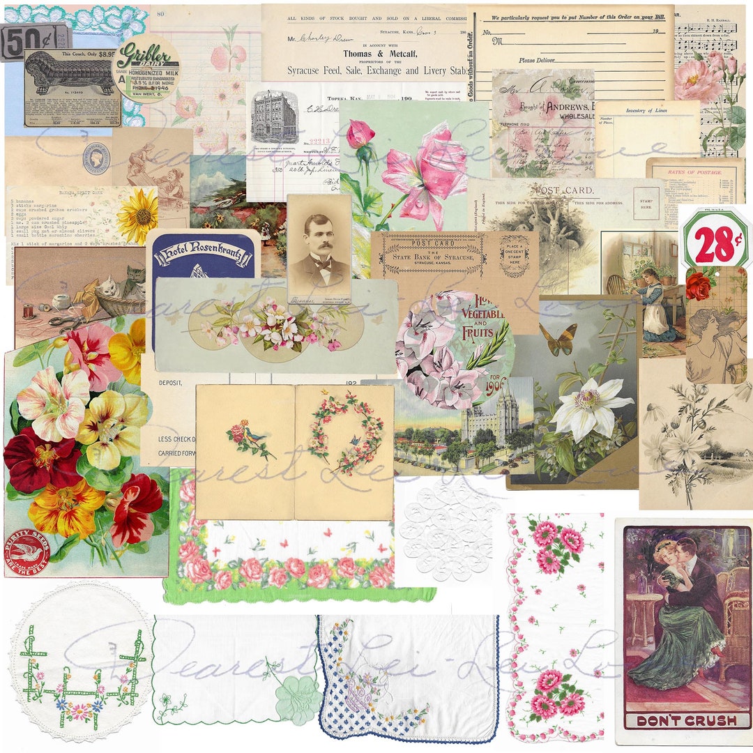 Vintage Ephemera Pack 19 Digital Junk Journal Kit Includes Ledger Paper ...