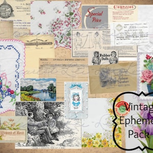 Vintage Ephemera Digital Pack 7 Vintage Annunci Scritto a mano Script Ledger Carta di stampa Linee di credito e altro ancora