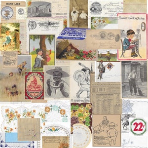 Vintage Ephemera Pack 22 Digital Junk Journal Kit Boy Theme Includes Vintage Linens Ledger Paper Antique Papers Ads  And More 30+ Pcs