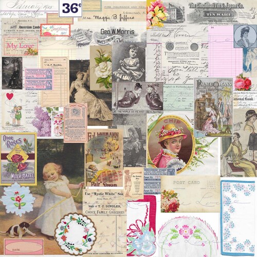 Vintage Ephemera Pack 16 Digital Junk Journal Kit Includes Etsy